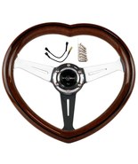 340mm Heart Shape Solid Wooden Chrome Steering Wheel - £93.81 GBP