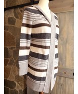 Margaret O&#39;Leary Wool Blend Cydney Cardigan Hoodie Grey Stripes Size L - $129.78 CAD
