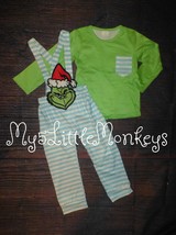 NEW Boutique Grinch Stole Christmas Boys Overalls Outfit Set - £14.15 GBP
