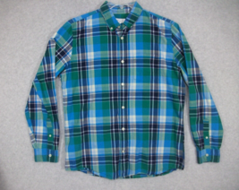 Gap Men&#39;s Long Sleeve Button Up Shirt Slim Fit Blue Green Plaid Large - $12.50
