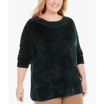 Karen Scott Womens Plus 0X Forest Green V Neck Chenille Sweater NWT CL13 - $24.49