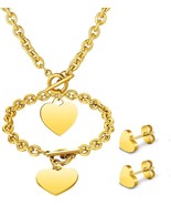 3 Pcs Heart Jewelry Set Heart Pendant Necklace Heart Chain Toggle Neckla... - $32.76