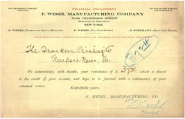 Antique Invoice F. Wesel Manufacturing Company New York City 1908 - $24.74