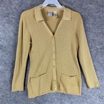 Emma James Cardigan Small Women&#39;s Long Sleeve Glitter Gold Acrylic Blend S - $19.46 CAD