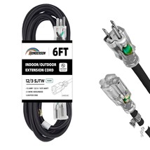 6Ft 12/3 Lighted Outdoor Extension Cord - 12 Gauge 3 Prong Sjtw Heavy Duty Black - $23.99