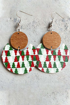 Dark Green Christmas Checker Graphic Wooden Earrings - £5.04 GBP