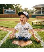Rookie of the Year 1st Birthday Outfit – Navy Blue Pinstripe Jersey Set - $40.00+