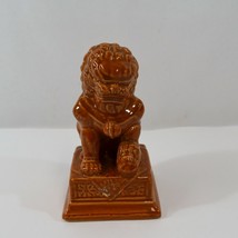 Chinese Foo Dog Ceramic Sculpture Orange Oriental Figurine Statue Asian 6.5&quot; Vtg - £23.14 GBP