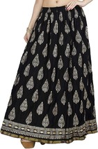 Women&#39;s Beautiful Block Print Women Long Skirt Long Cotton Wrap Free Size Black - £18.10 GBP