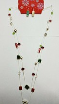 Kohl&#39;s Women&#39;s Silver Tone Christmas Necklace &amp; Earrings Strands With Beads - £10.64 GBP