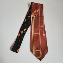 Vintage 1999 Ralph Marlin Trombone &amp; Notes Brown Black Print Men&#39;s Neckt... - £11.01 GBP
