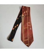 Vintage 1999 Ralph Marlin Trombone &amp; Notes Brown Black Print Men&#39;s Neckt... - $14.01