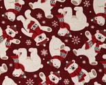Flannel Tossed Polar Bears Christmas Dark Red Fabric Print by the Yard D... - $12.95
