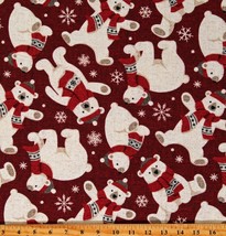 Flannel Tossed Polar Bears Christmas Dark Red Fabric Print by the Yard D276.20 - £10.13 GBP