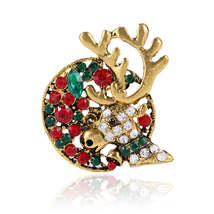 Green Crystal &amp; Cubic Zirconia 18K Gold-Plated Reindeer Brooch - £11.00 GBP