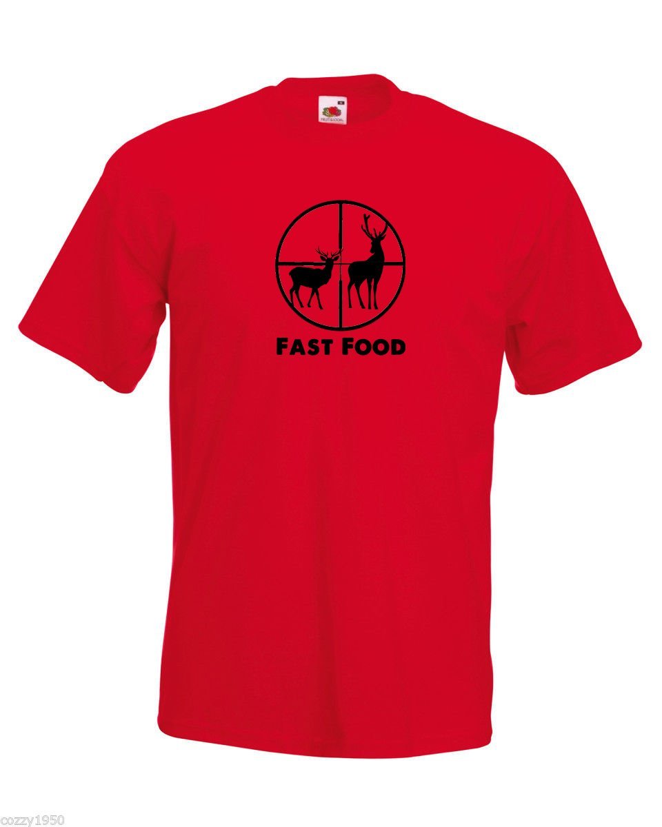 Mens T-Shirt Deer Hunting Quote Fast Food, Hunt Deers in Scoop Hunt tShirt - £19.45 GBP