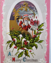 Santa Claus Christmas Postcard Pink Border Lions Head Series 119 Embossed - £12.30 GBP