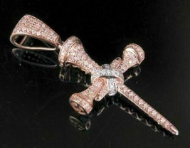 1 KT Rotondo Diamanti Finti Uomo Unghie Croce Ciondolo 14k Rosa Placcato Oro - £188.51 GBP