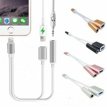 Dual Adapter 3.5mm Headphone &amp; Charger 2 in 1 Adapter for iPhone 12 11 XR XS X 8 - £7.86 GBP