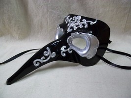 Black Silver Long Nose Mask Venetian Masquerade Plaque Doctor Casanova Opera NEW - £10.16 GBP