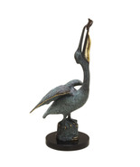 Brass and Marble Pelican Eating Fish Statue Hand Painted Accents - £341.83 GBP