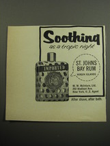 1957 St. Johns Bay Rum Advertisement - Soothing as a tropic night - $18.49