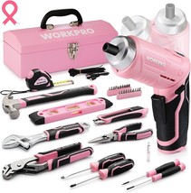 WORKPRO 75 PC Pink Tools Set Rotatable Cordless Screwdriver&amp;Household Tool Kit - £98.31 GBP
