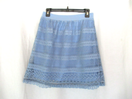 Ultra Pink skirt mini Small blue crochet lace lined elastic waist - $12.69