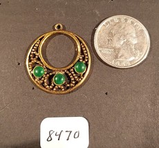 Vintage Gold Tone Charm or Pendant with 3 Green Crystals - $7.99