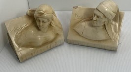 Dante And Beatrice Bookends Ceramic Felt Bottomed Figural Heavy 5.25” Se... - £18.37 GBP