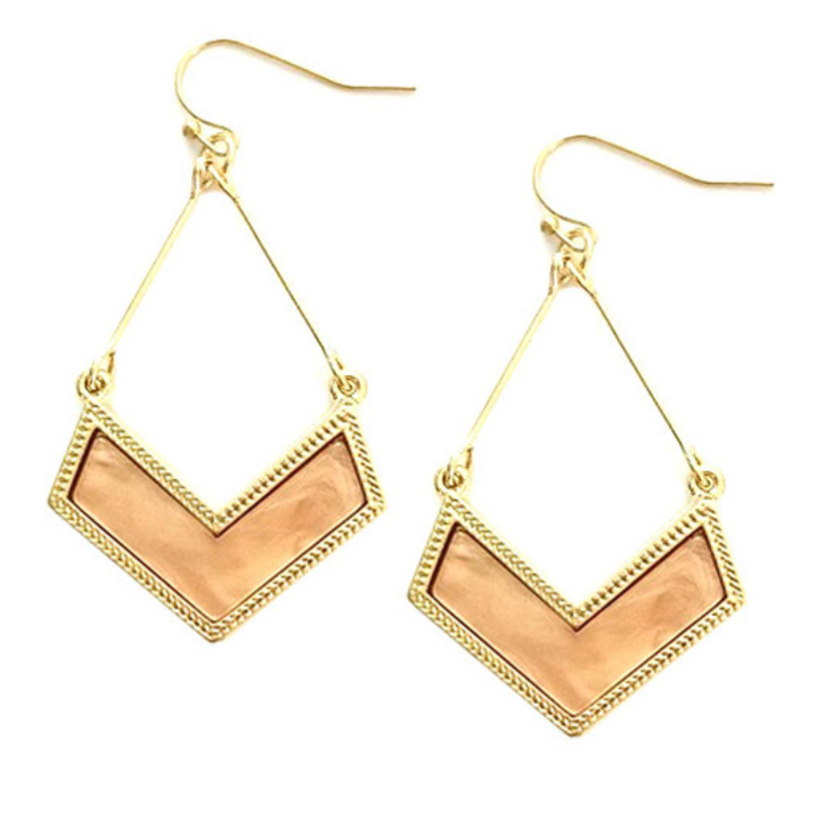 Primary image for Mother of Pearl Inlaid Chevron Pattern Drop Dangle Earrings Gold