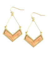Mother of Pearl Inlaid Chevron Pattern Drop Dangle Earrings Gold - £10.34 GBP