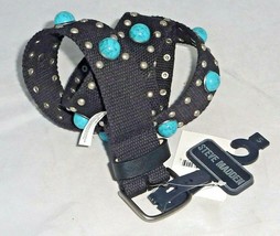 Steve Madden Women Woven Fabric Belt  with Faux Turquoise studs Size S NWT - £14.93 GBP