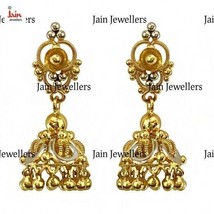 22 Kt Solid Yellow Gold Two Tone Dangle Drop Women Earrings Traditional Jewelry - £1,025.73 GBP