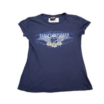 Harley Davidson Motorcycles Shirt Womens Blue Round Neck Short Sleeve Tee - £17.73 GBP