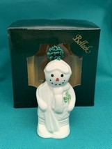 Belleek Fine Parian China 3.5&quot; Skiing Snowman Ornament 3516 In Box IRELAND - £18.59 GBP
