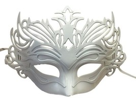 White Venetian Laser Cut Mardi Gras Masquerade Half Mask Crown - £3.50 GBP