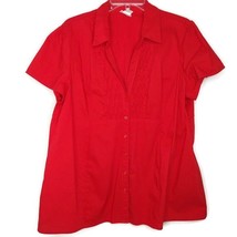 Motherhood Maternity Size XL Blouse Button Front Short Sleeve Solid Red - $12.97