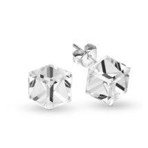 Clear Crystal Prism Cube .925 Silver Post Earrings - £13.03 GBP