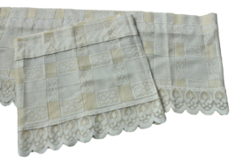 2 VALANCES J.C. PENNEY CREAM IVORY CHECKERED SHEERS 60” WIDE ROD POCKETS... - £6.38 GBP