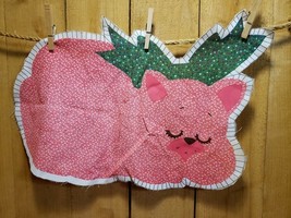 Vintage Pink Kitty Fabric Material Pillow Panel Cut Sew Stuff 1970s NOS - $17.43