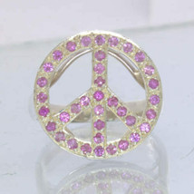 Peace Sign Pink Sapphire Rounds 925 Silver Ring Size 9.25 Filigree Design 391 - £106.20 GBP