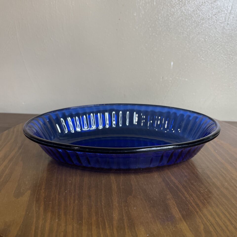 Vintage Colorex Cobalt Blue Fluted Dish   Made in Brazil 8&quot; by 5.75&quot; - $3.99