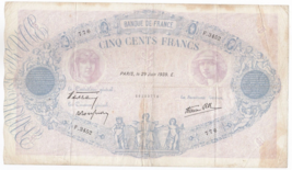 France, 500 Francs, 1939, Bank of France, Large Size, P88c, VF, Rare-
sh... - $86.15