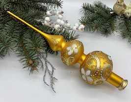 Big gold with silver and gold glitter Christmas glass tree topper, XMAS ... - $30.38