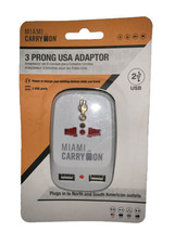 Miami Carry On 3 Prong USA Adaptor Power or Charge - 2 USB Ports - £12.56 GBP