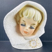 Rubens Lady Head Vase Snow White Metallic Gold Accent Eyelash Planter Cracked - £138.54 GBP