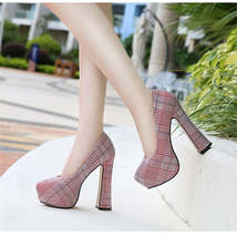 Fashion New Platform Thick Heel Houndstooth Shoes - £54.24 GBP