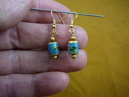 (EE604-2) 8x10 mm Med Blue with pink flower CLOISONNE bead dangle drum EARRINGS - £11.19 GBP