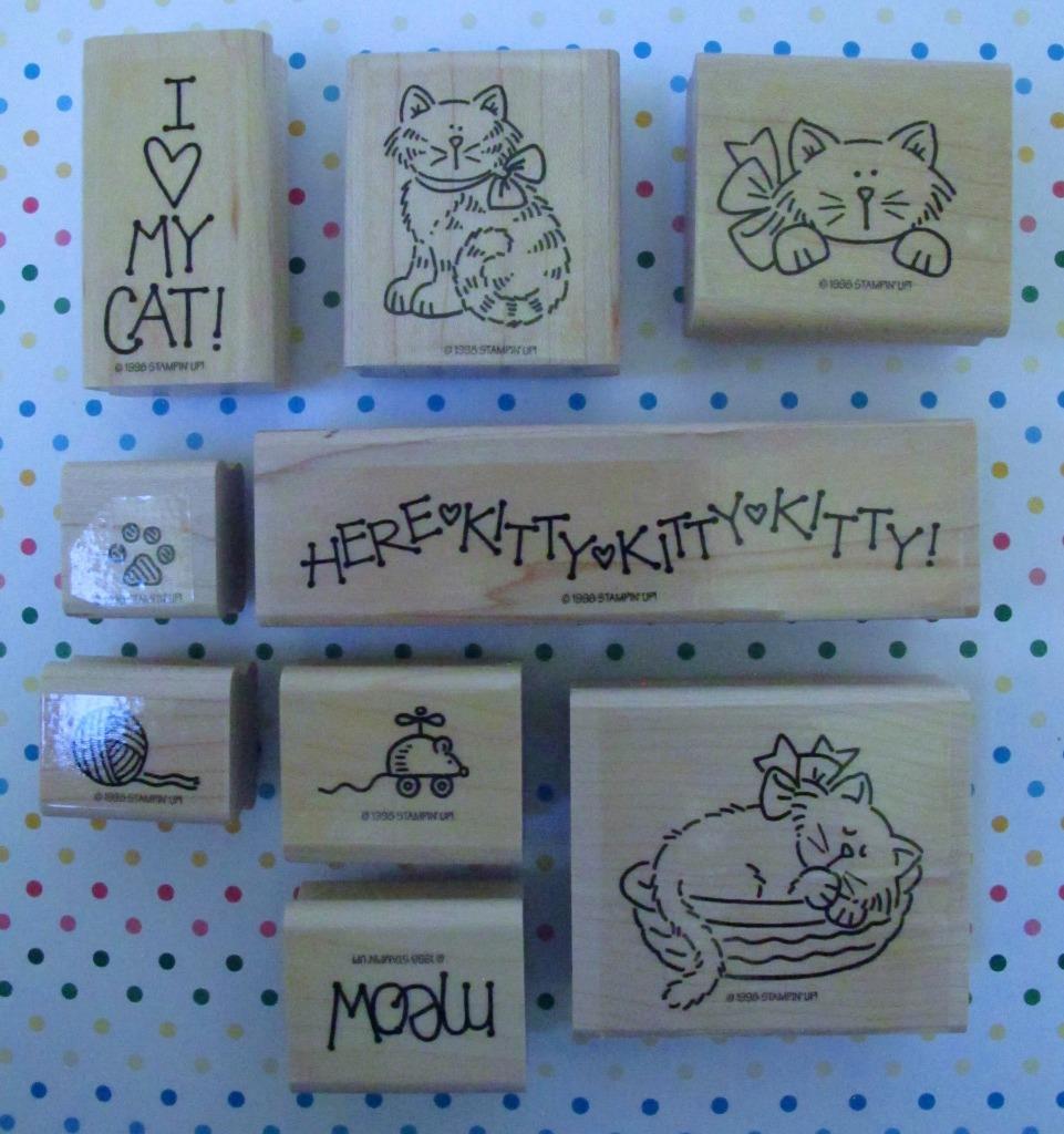 Stampin' Up I Love My Cat 9 Stamp Set Kitty Cats Mouse Yarn Wood Mounted - $14.99